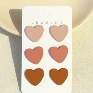Hearts Earrings Studs Coffee Tones